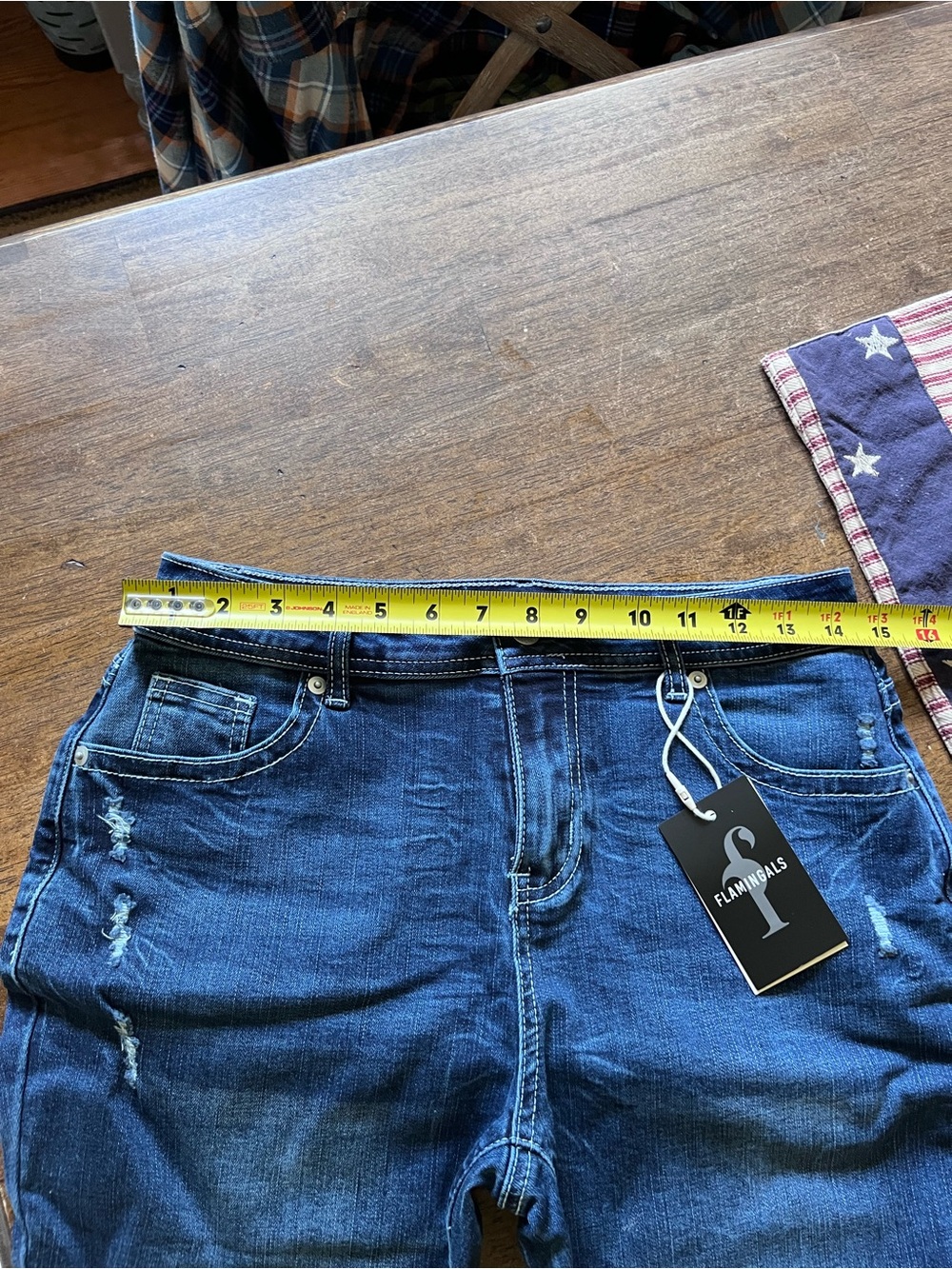 NWT Flamingals Stripe & Star Embroidery Raw Hem Mid Waist Skinny Capri Jeans - Picture 6 of 8